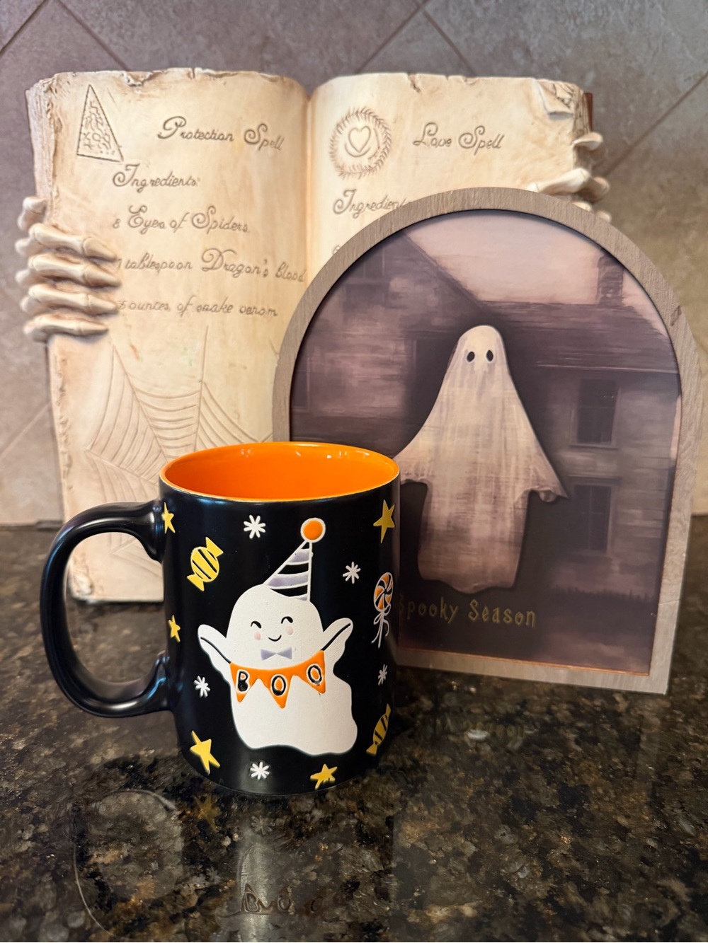 Halloween Ghost Ceramic Mug in Black with White Ghost